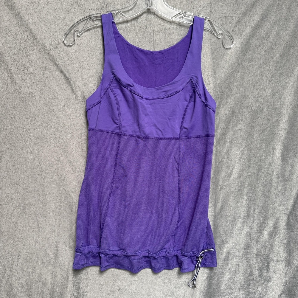 Lululemon Tank Top Womens Medium Purple Drawcord Hem Mesh Panels Shelf Bra‎ Yoga